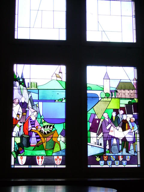 Stained glass window inside the castle