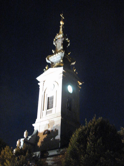 126 Night view of church opposite Questionmark Cafe, Belgrade - Serbia